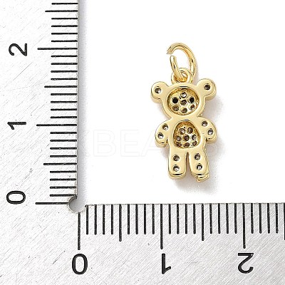 Brass Micro Pave Black and Clear Cubic Zirconia Bear Charms KK-B155-20G-1