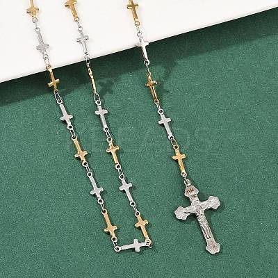 201 Stainless Steel Rosary Bead Necklaces NJEW-B143-09GP-1