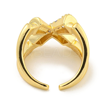 Rack Plating Brass Micro Pave Cubic Zirconia Cross Open Cuff Ring for Women RJEW-C082-10G-1