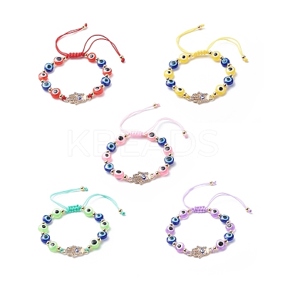 Evil Eye Resin Bead & Hamsa Hand Alloy Rhinestone Braided Beaded Bracelets for Girl Women BJEW-JB08740-02-1
