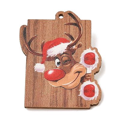 Christmas Theme Wood Printed Brooches for Women JEWB-Z029-01D-1