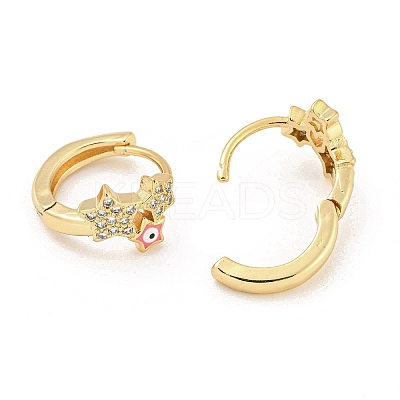 Star with Evil Eye Real 18K Gold Plated Brass Hoop Earrings EJEW-L269-084G-02-1