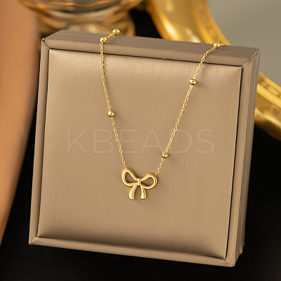 304 Stainless Steel Bowknot Pendant Necklaces for Women LS-NJEW-C088-01G-1