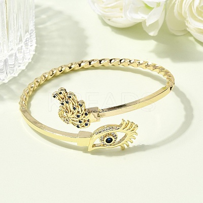Eye Theme Brass Micro Pave Cubic Zirconia Cuff Bangles for Women BJEW-F526-01A-G-1