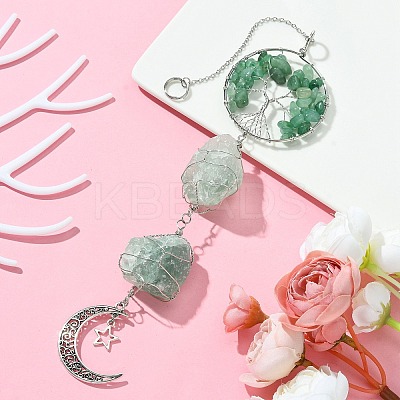 Tree of Life Natural Green Aventurine Pendant Decorations HJEW-JM01855-03-1