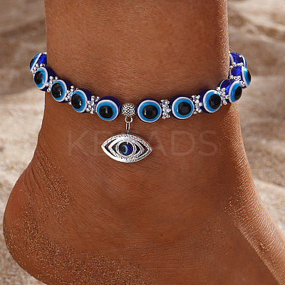 Resin Evil Eye Alloy Charm Anklets WG9874B-05-1