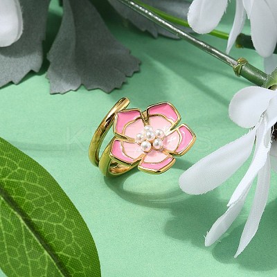 Flower 304 Stainless Steel Enamel Cuff Rings for Women RJEW-Z079-01G-1