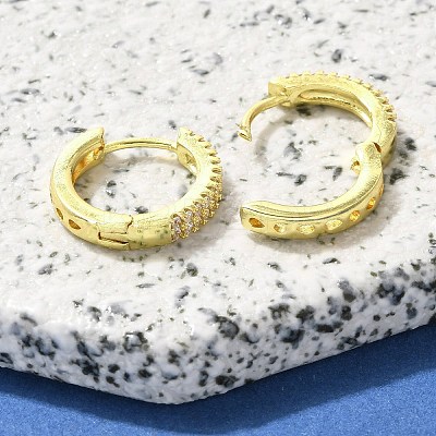 Brass Clear Cubic Zirconia Hoop Earrings EJEW-M047-19G-1