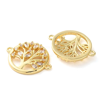 Rack Plating Brass Cubic Zirconia Tree of Life Connector Charm KK-C084-07A-G-1