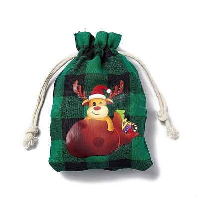 Christmas Theme Rectangle Jute Bags with Jute Cord LS-ABAG-E006-01F-1
