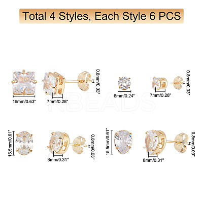 12 Pairs 4 Style Brass Stud Earrings EJEW-DC0001-08-1