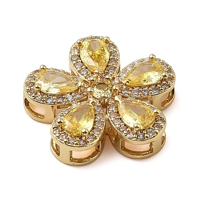 Brass Pave Cubic Zirconia 5-Petal Flower Multi-Strand Links KK-I276-30G-01-1