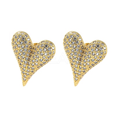 Heart Shape Brass Micro Pave Clear Cubic Zirconia Stud Earrings EJEW-Q785-13G-1