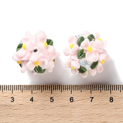 Luminous Polymer Clay Rhinestone Floral Ball Beads CLAY-U002-01E-1