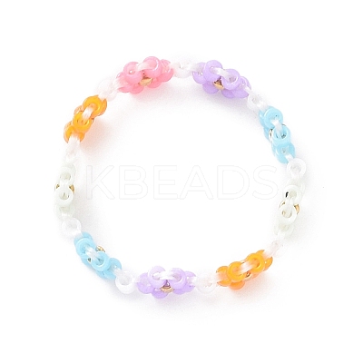 Glass Beaded Flower Wrap Stretch Finger Ring for Women RJEW-MZ00002-02-1