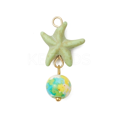 8Pcs 8 Colors Dyed Synthetic Turquoise Starfish Round Pendants PALLOY-JF04128-02-1