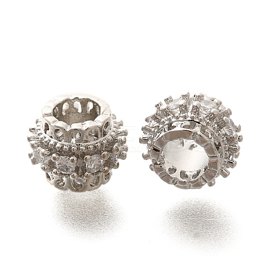 Brass Micro Pave Clear Cubic Zirconia European Beads KK-H508-13P-1