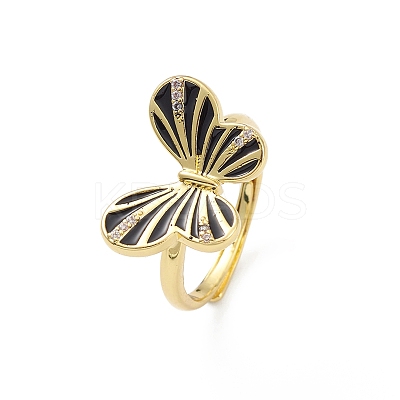 Enamel Butterfly Adjustable Ring RJEW-K240-02G-1