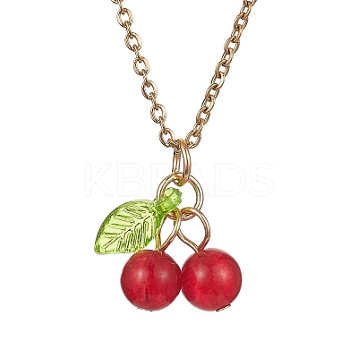 Natural Dyed Malaysia Jade Cherry Pendant Necklaces NJEW-JN04505-1