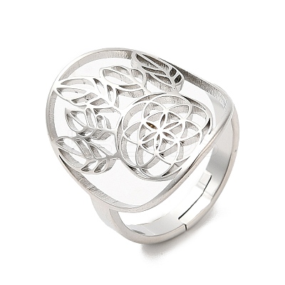 Non-Tarnish 304 Stainless Steel Woven Net/Web with Feather Adjustable Ring for Women RJEW-M149-26P-1