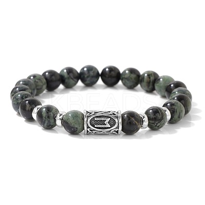 Alloy Nordic Viking Runes 8MM Natural Kambaba Jasper Round Beaded Stretch Bracelets KW3210-14-1