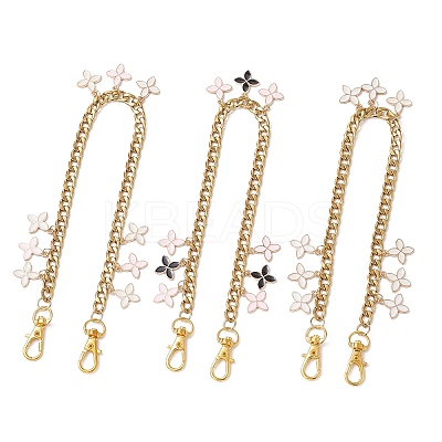 3Pcs 3 Colors Alloy Enamel Flower Charm 304 Stainless Steel Cuban Link Chain Bag Decorative Chains FIND-JF00160-1