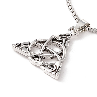 Alloy Trinity Knot Wish Knot Pendant Necklace with 201 Stainless Steel Box Chains LS-NJEW-E016-13AS-1