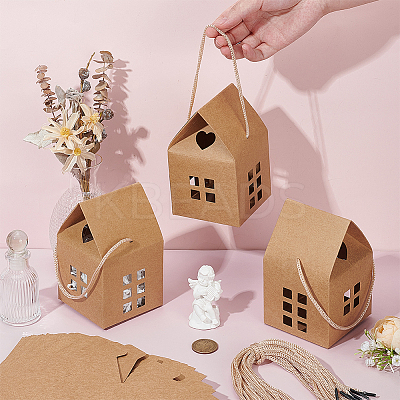 50 Bags House Shaped Paper Folding Candy Tote Boxes with Hollow Window and Rope Handles CON-BC0007-76B-1
