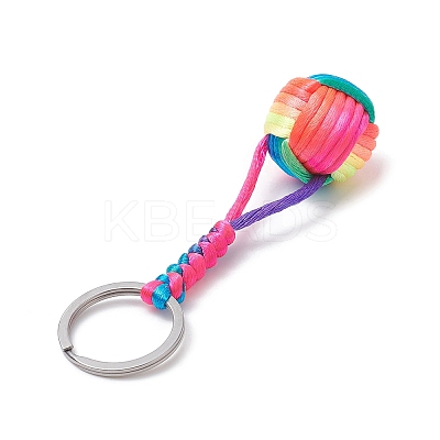 Nylon Braided Ball with Wood Round Keychains KEYC-JKC00480-1