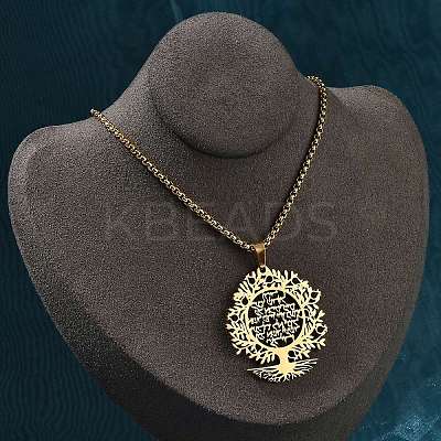 201 Stainless Steel Hollow Tree of Life Pendant Box Chain Necklaces LS-NJEW-M086-04G-1
