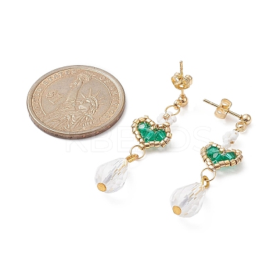 Glass Heart with Acrylic Flower Dangle Stud Earrings EJEW-MZ00077-1