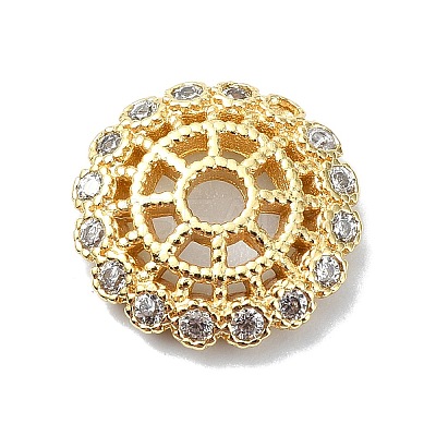 Rack Plating Brass Micro Pave Clear Cubic Zirconia Bead Caps KK-U014-11A-G-1