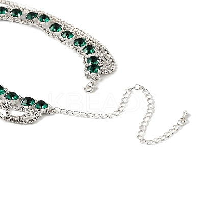 Brass Full Rhinestone Flat Round Tassel Y Necklaces for Women NJEW-M104-01S-01-1