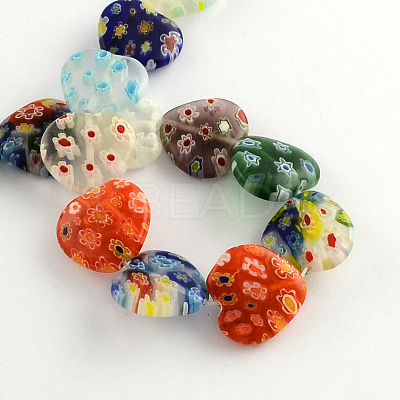 Heart Handmade Millefiori Glass Beads Strands LK-R004-28-1