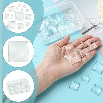 48Pcs 6 Styles Transparent Square Glass Cabochons GGLA-FS0001-06-1