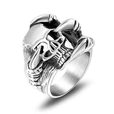 304 Stainless Steel Skull with Claw Finger Ring SKUL-PW0002-031D-P-1