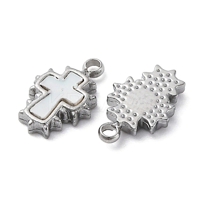 304 Stainless Steel Pave Natural White Shell Cross Charms STAS-S163-26P-1
