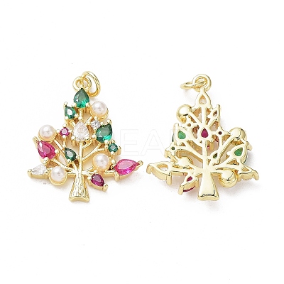 Brass & Cubic Zirconia & Plastic Imitation Pearl Pendants KK-G469-17G-1
