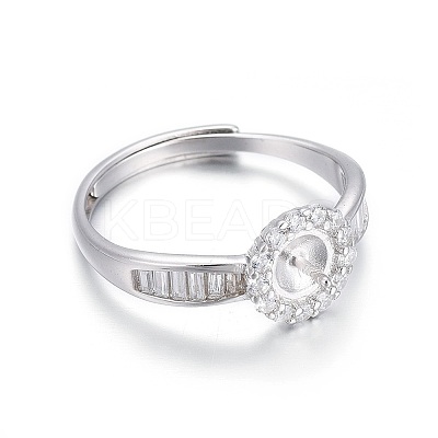 Adjustable Rhodium Plated 925 Sterling Silver Finger Design Ring Mounts Fittings with Pearl Seat STER-F048-07P-1