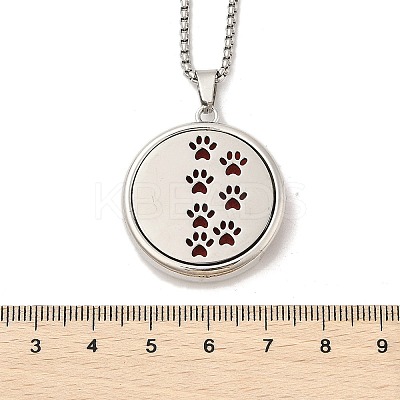316 Surgical Stainless Steel Aromatherapy Diffuser Perfume Hollow Flat Round Pendant Box Chain Necklaces NJEW-R016-01P-06-1