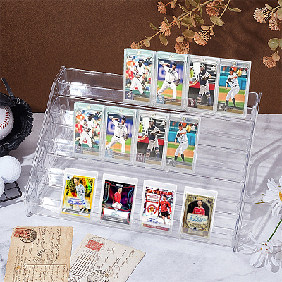 5-Tier PA Plastic Display Riser Stands for Mini Card DJEW-WH0028-002B-1