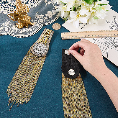 2Pcs Felt & Iron & Rhinestone Tassel Epaulette AJEW-CN0007-74C-G-1