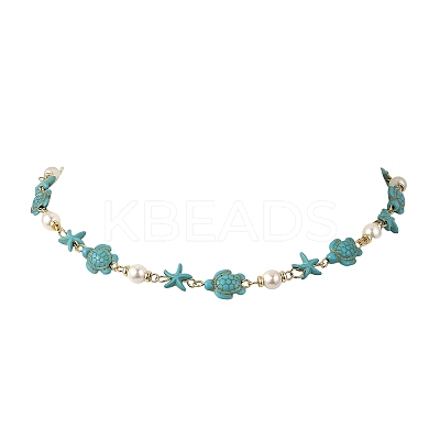 Starfish & Turtle Synthetic Turquoise Beaded Necklace & Bracelet Sets SJEW-JS01385-02-1