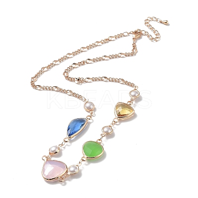 Colorful Triangle Glass Pendant Necklace with Brass Chains NJEW-A015-15KCG-1