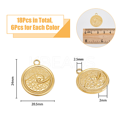 18Pcs 3 Colors 201 Stainless Steel Pendants STAS-DC0013-43-1