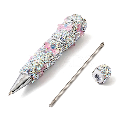 Polymer Clay Rhinestone and Dragonfly Resin Beadable Pen AJEW-B108-02A-1