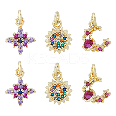 6Pcs 3 Style Brass Micro Pave Cubic Zirconia Charms KK-DC0003-17-1