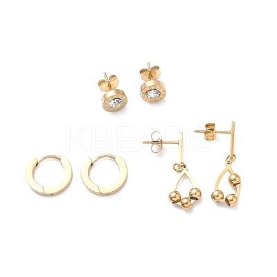 3 Pairs 3 Style Crystal Rhinestone Roman Number & Teardrop Dangle Stud Earrings EJEW-B020-05G-1
