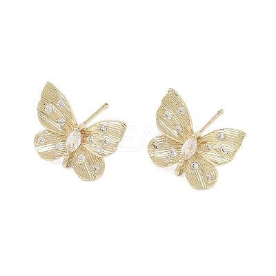 Butterfly Brass Micro Pave Clear Cubic Zirconia Stud Earring Findings KK-F921-02G-1