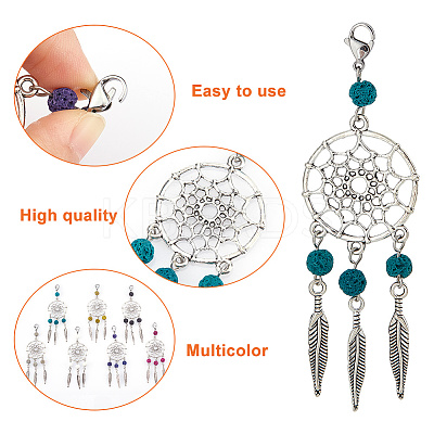28Pcs 7 Colors Dyed Natural Lava Rock & Tibetan Style Alloy Pendant Decorations HJEW-AB00410-1